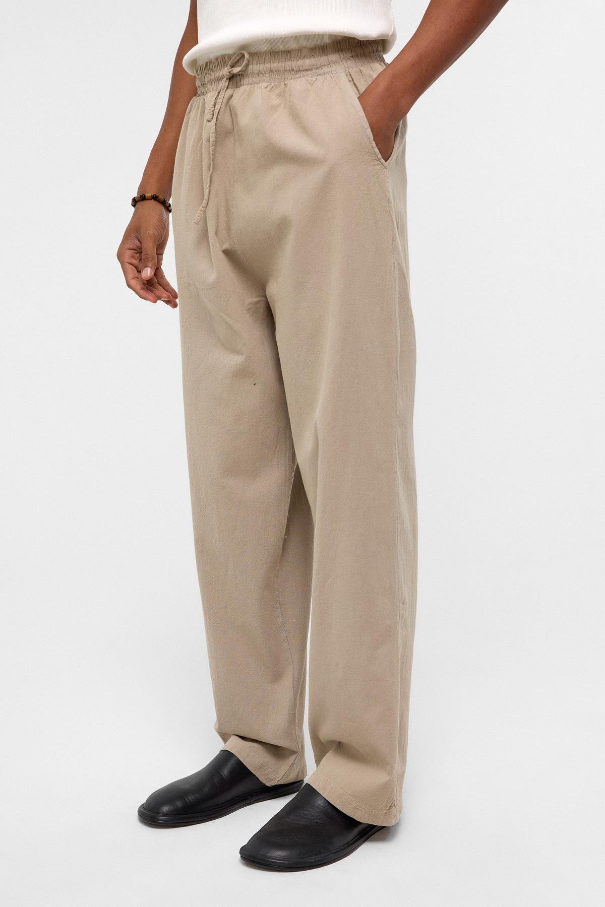 Basic Oversize Keten Takım Bej