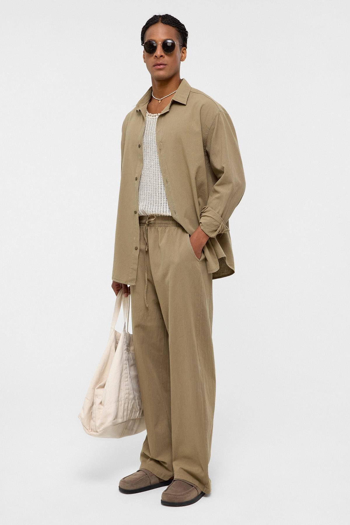 Basic Oversize Keten Takım Haki