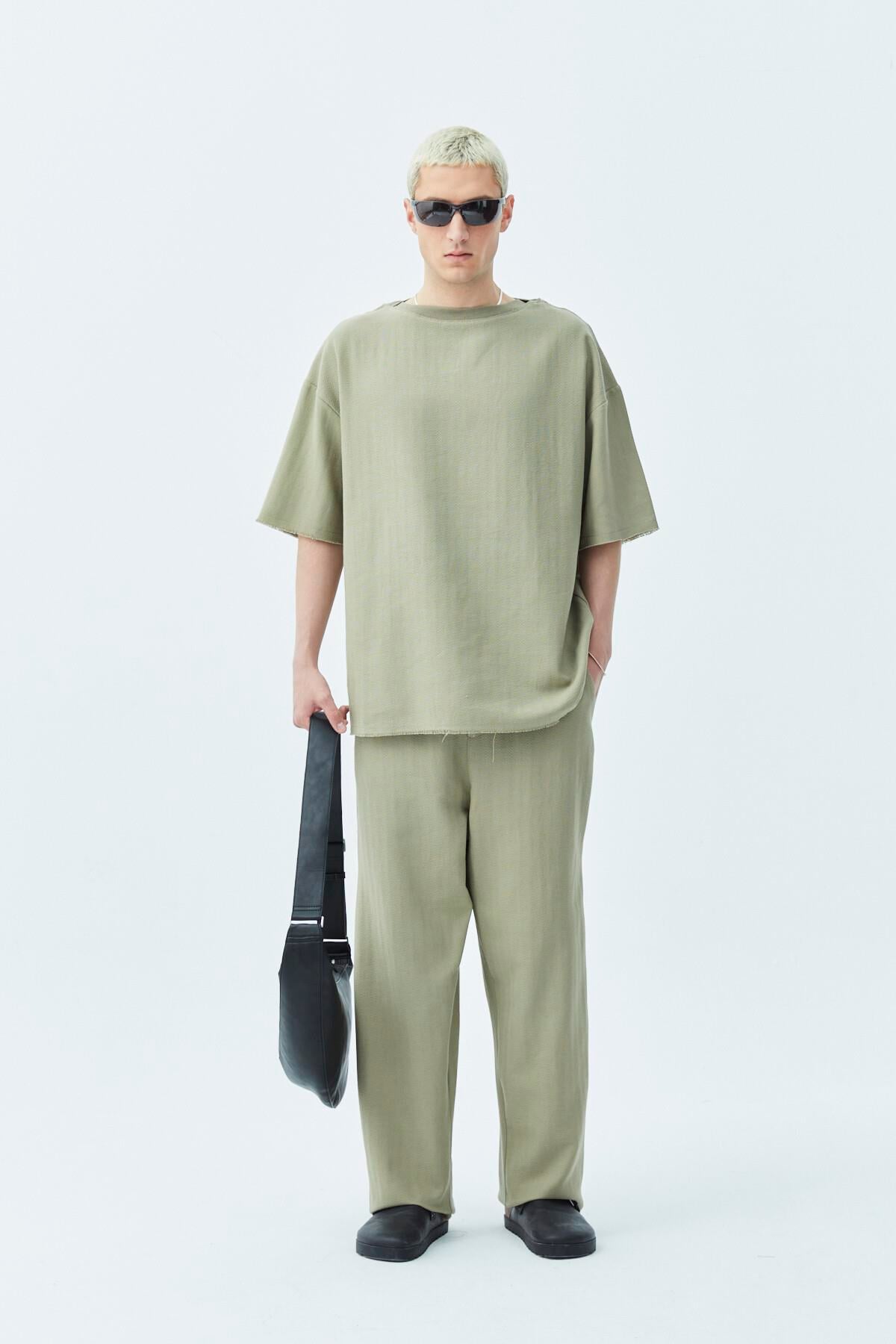 Basıc Oversize Keten Takım Haki