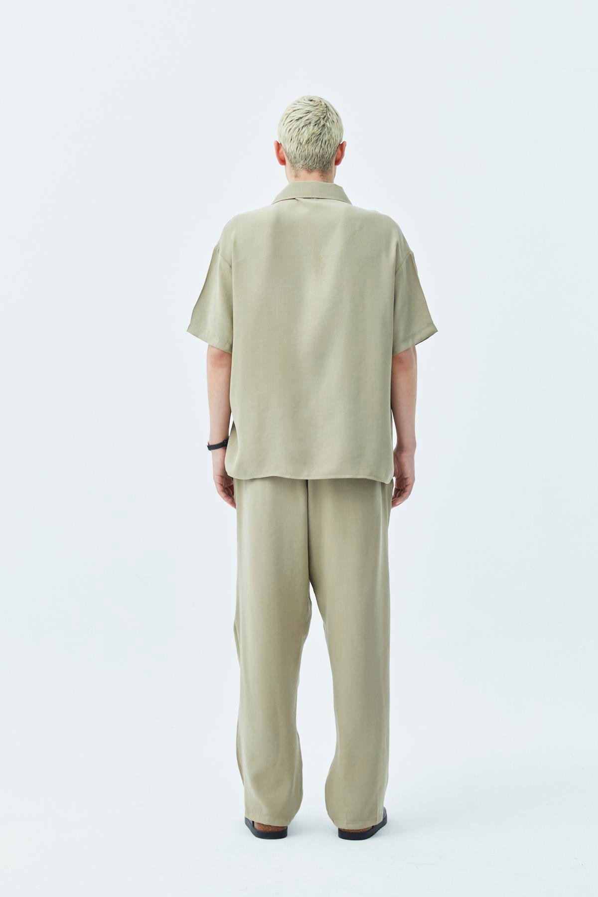 Basıc Oversize Keten Takım Haki