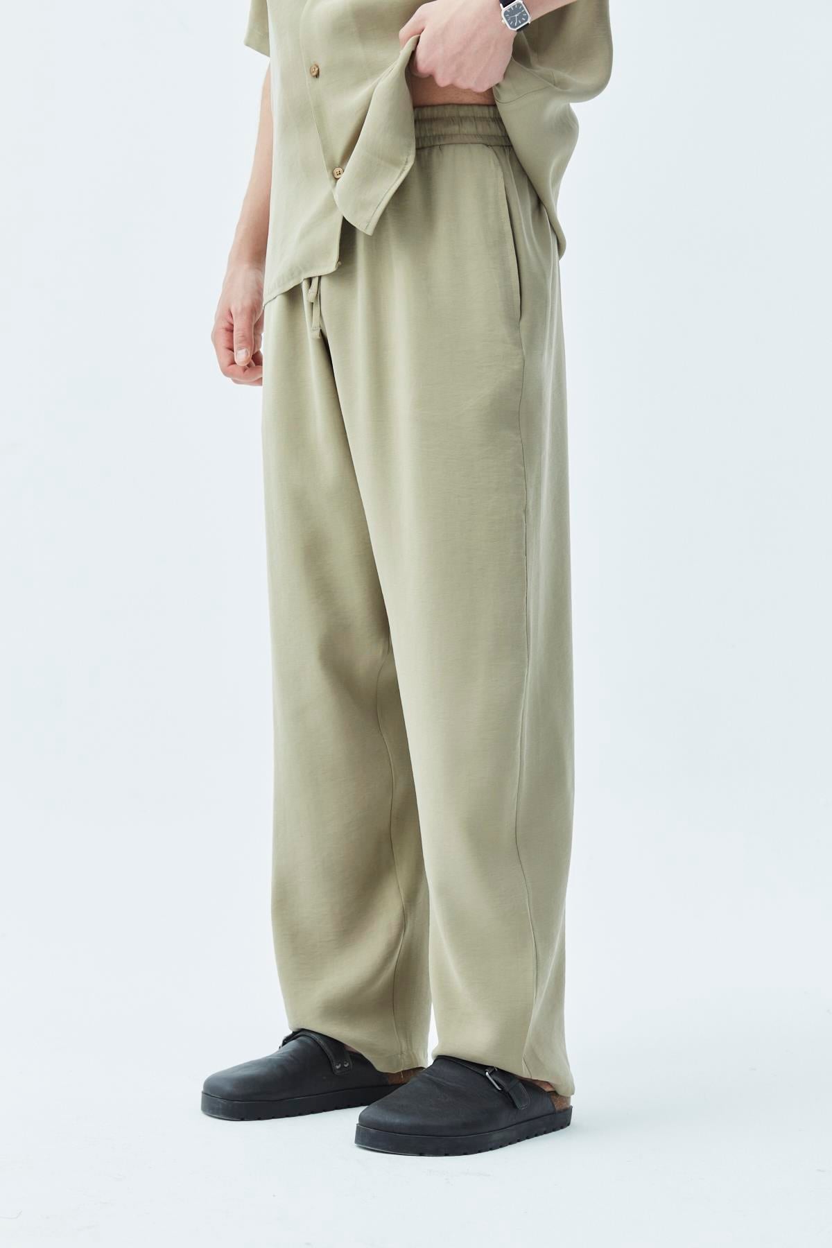 Basıc Oversize Keten Takım Haki