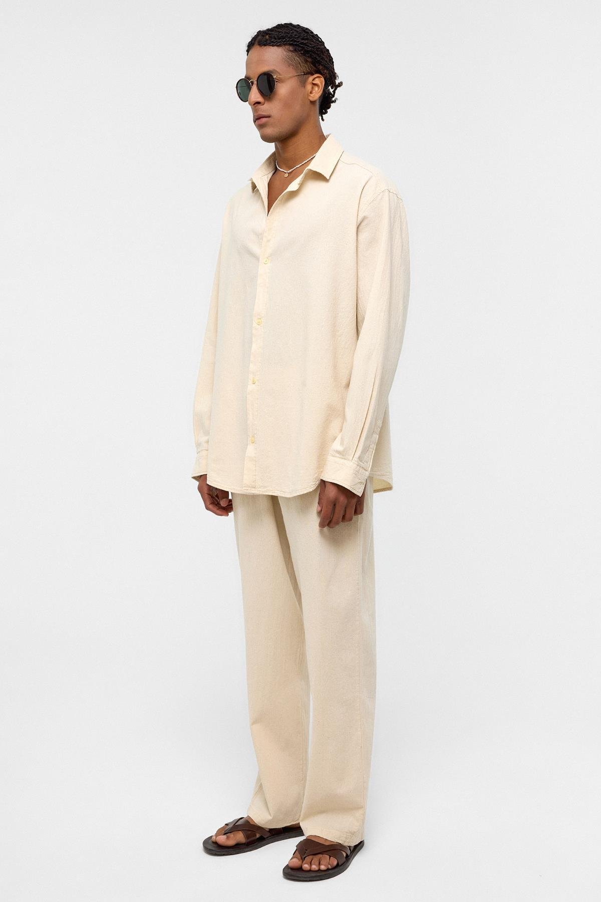 Basic Oversize Keten Takım Naturel