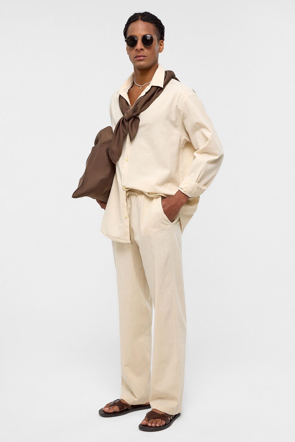 Basic Oversize Keten Takım Naturel