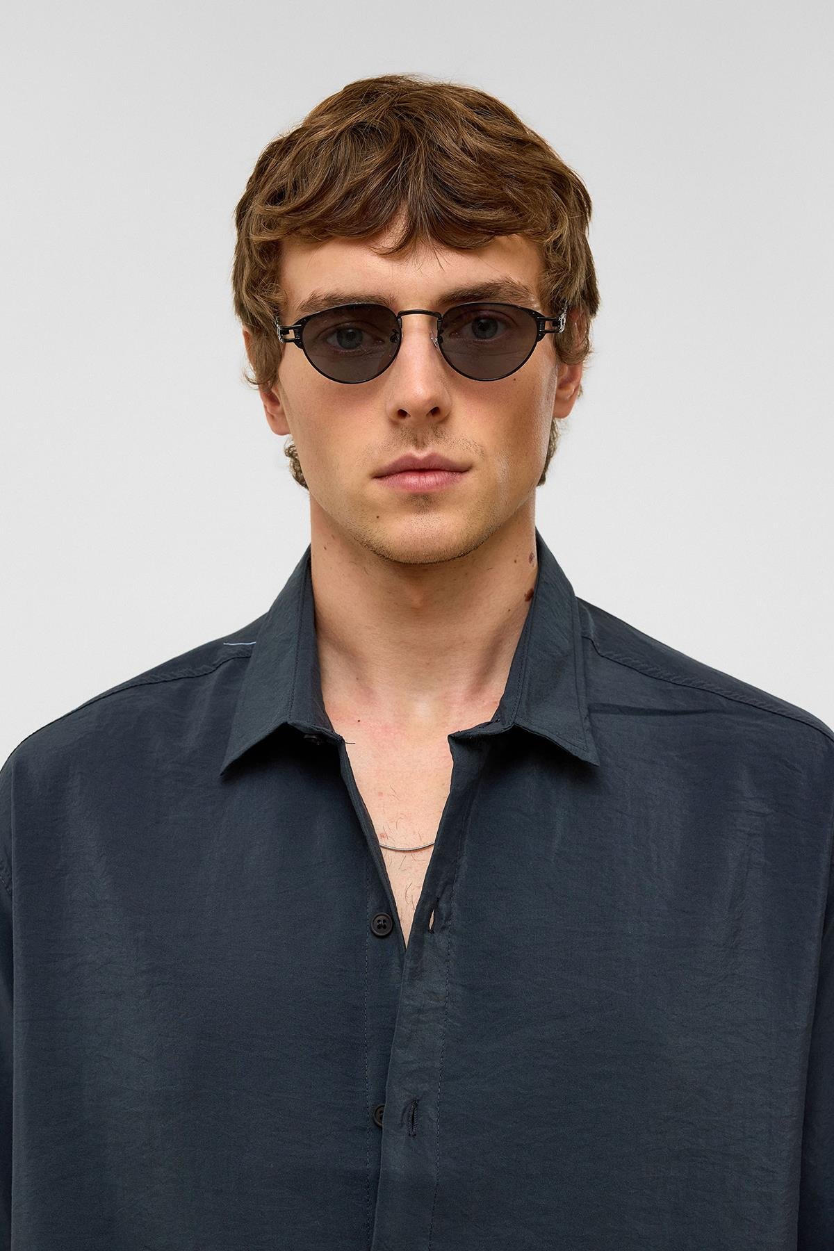 Basic Oversize Kısa Kollu Modal  Gömlek Füme