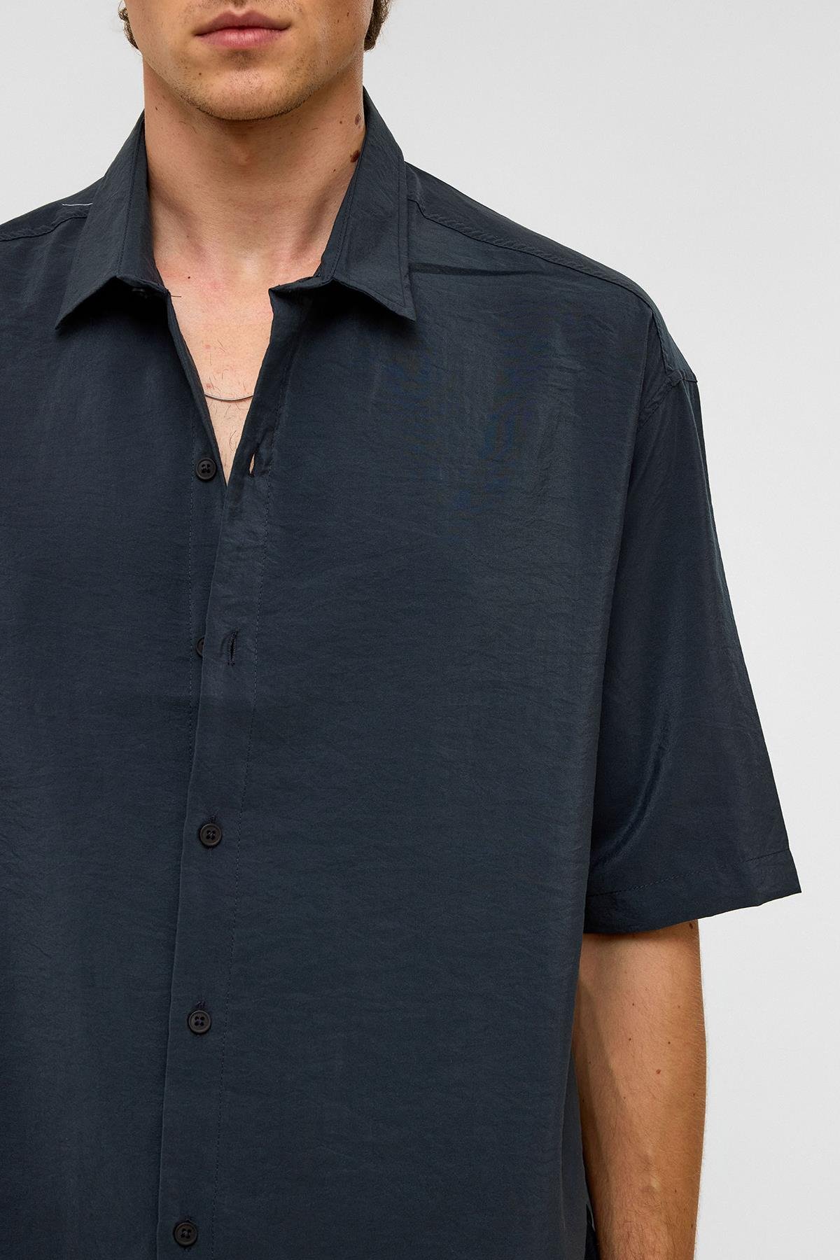 Basic Oversize Kısa Kollu Modal  Gömlek Füme