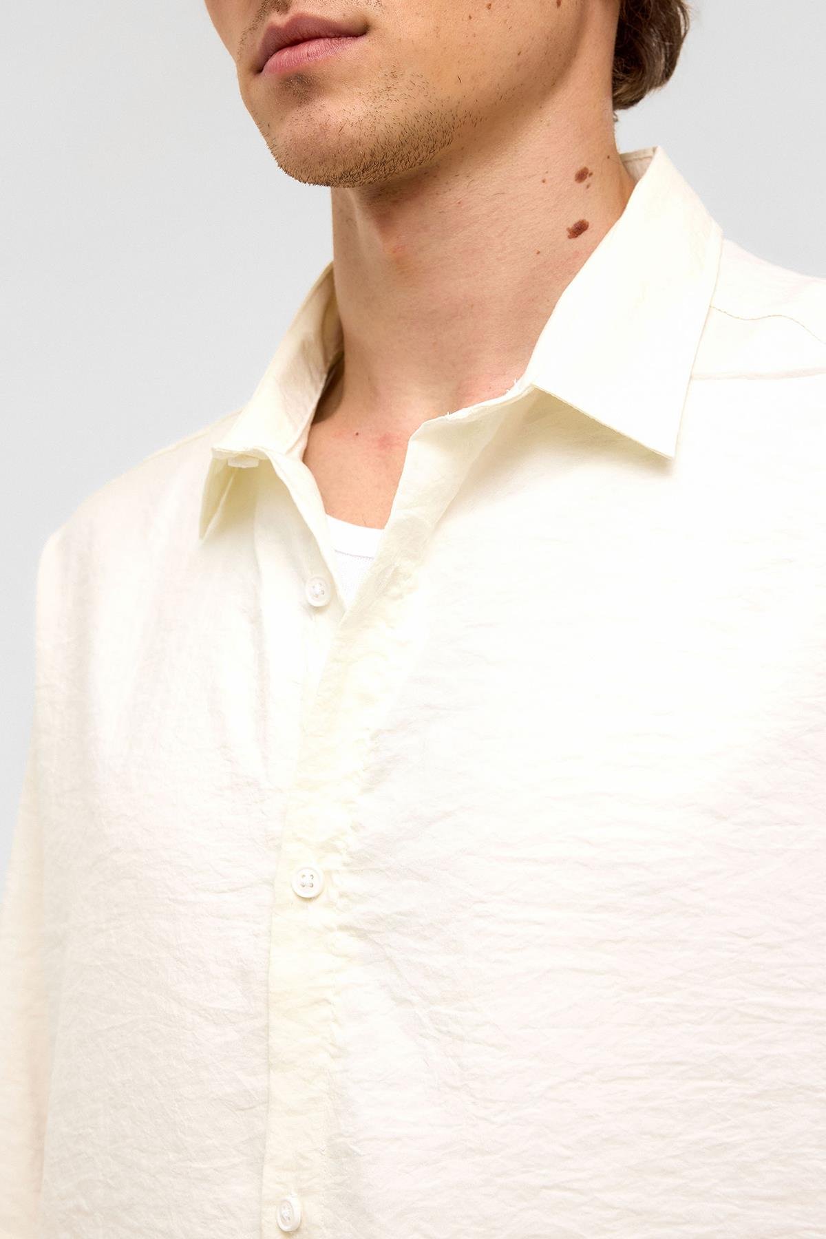 Basic Oversize Kısa Kollu Modal  Gömlek Ekru