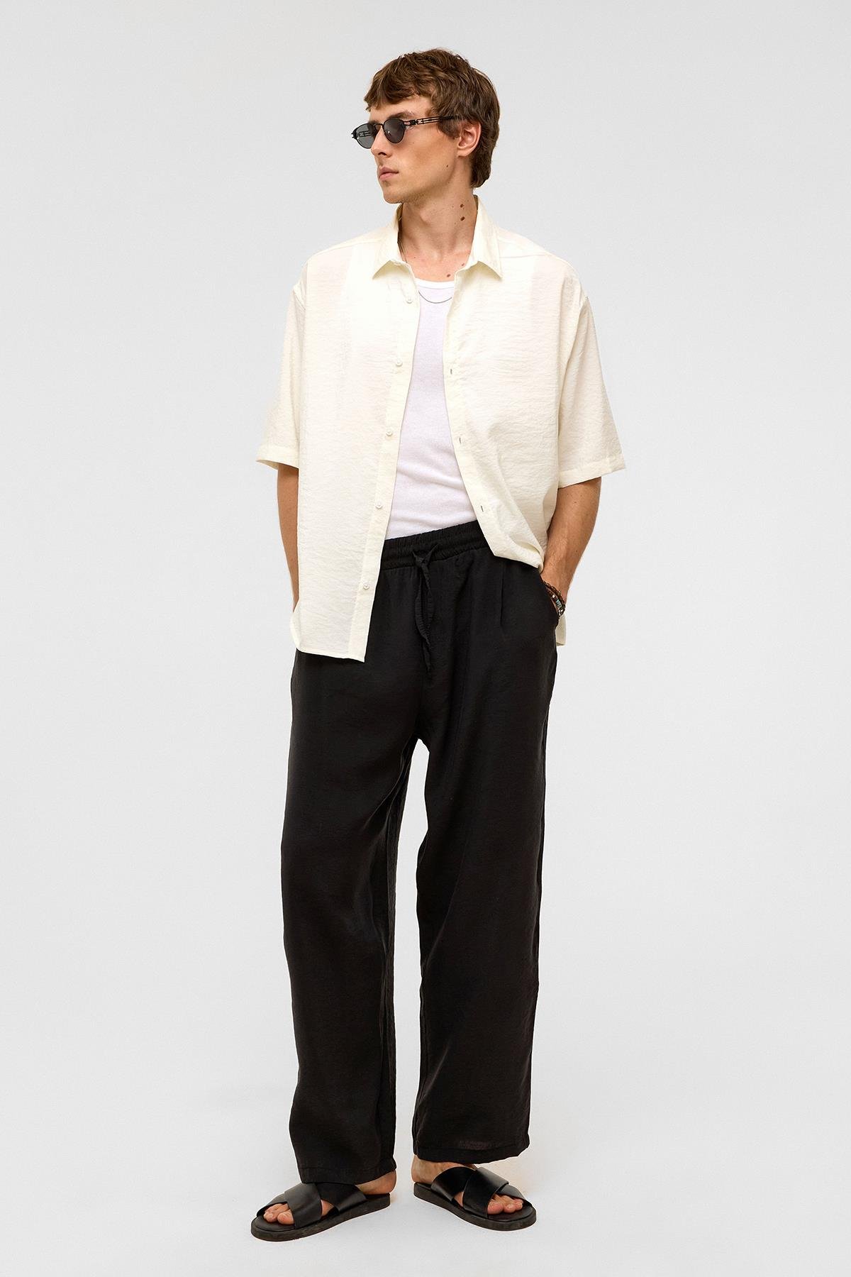 Basic Oversize Kısa Kollu Modal  Gömlek Ekru