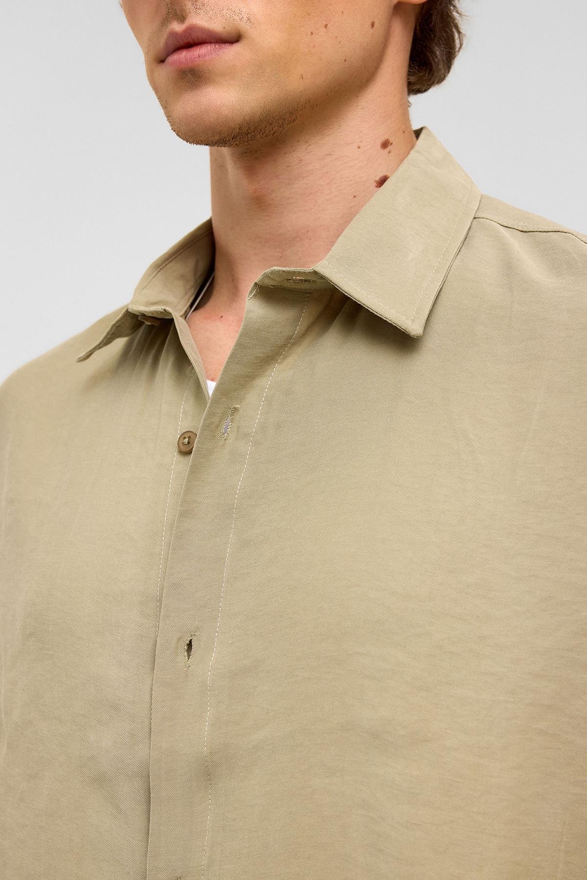 Basic Oversize Kısa Kollu Modal  Gömlek Haki