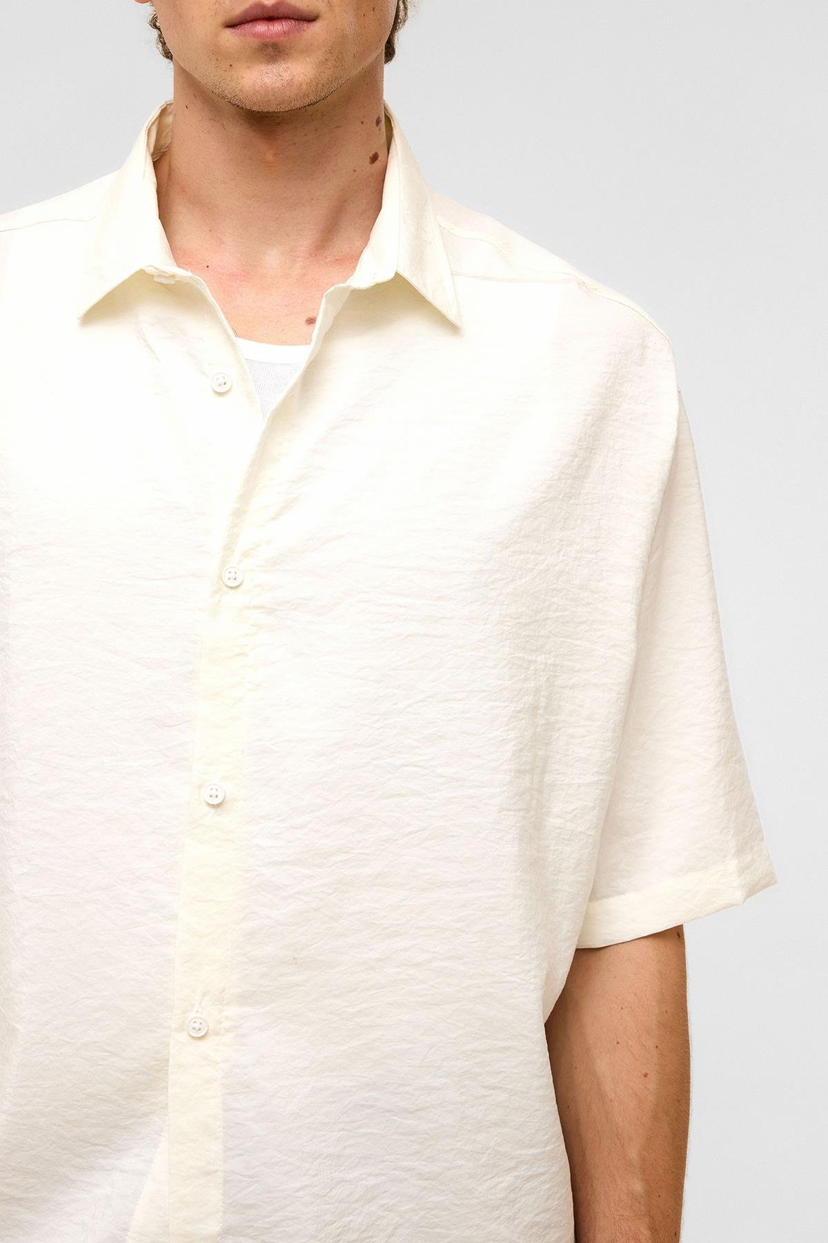 Basic Oversize Kısa Kollu Modal  Gömlek Ekru