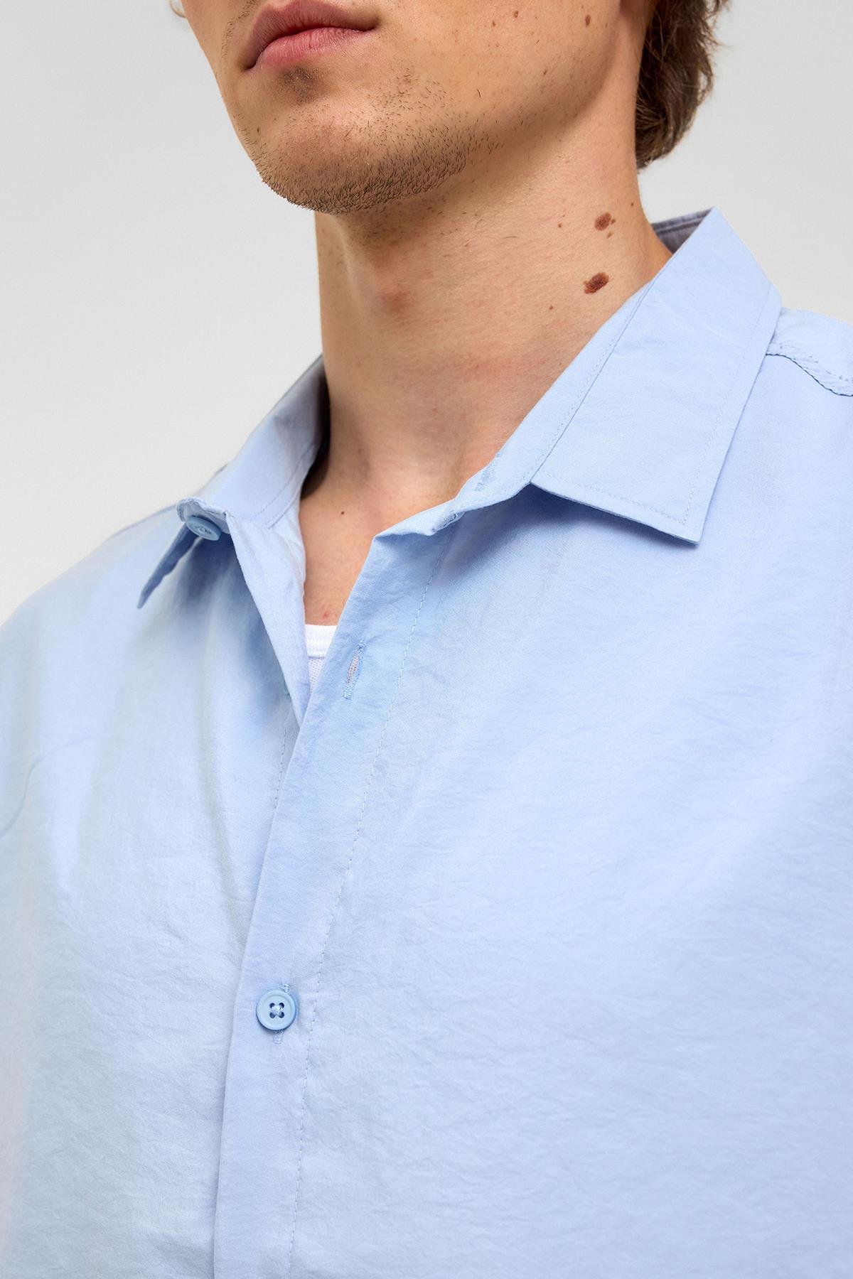 Basic Oversize Kısa Kollu Modal  Gömlek Bebe Mavi