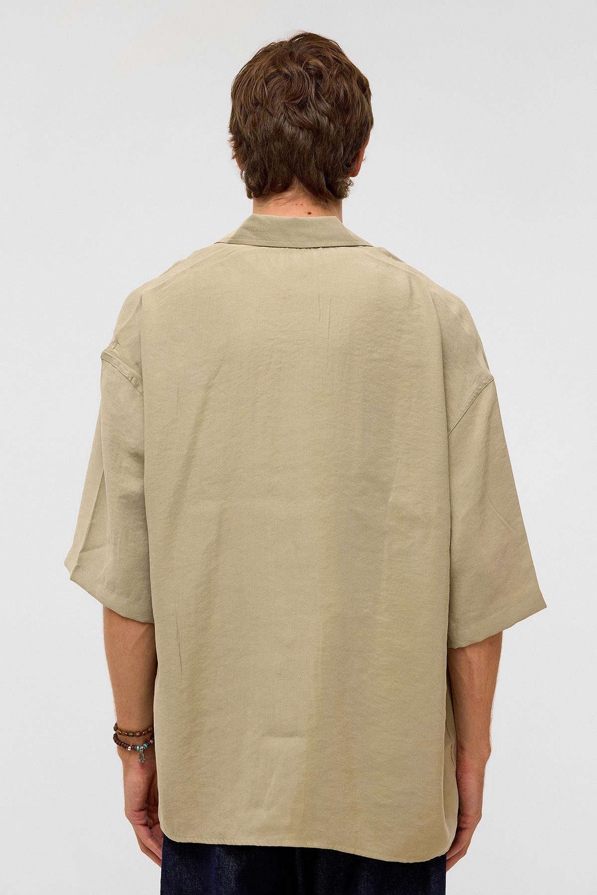 Basic Oversize Kısa Kollu Modal  Gömlek Haki