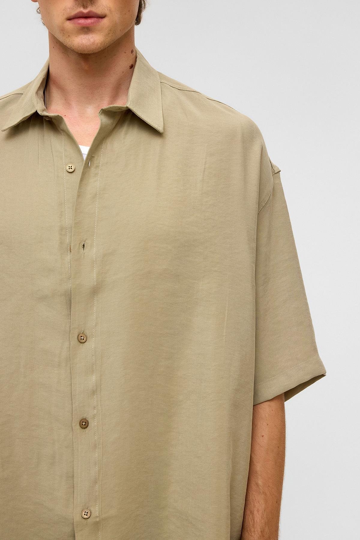 Basic Oversize Kısa Kollu Modal  Gömlek Haki