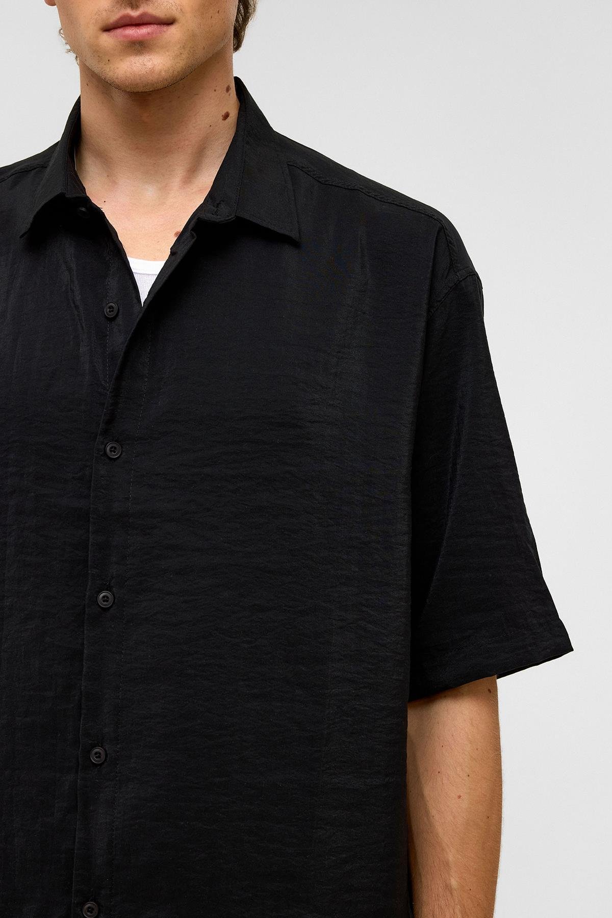 Basic Oversize Kısa Kollu Modal  Gömlek Siyah