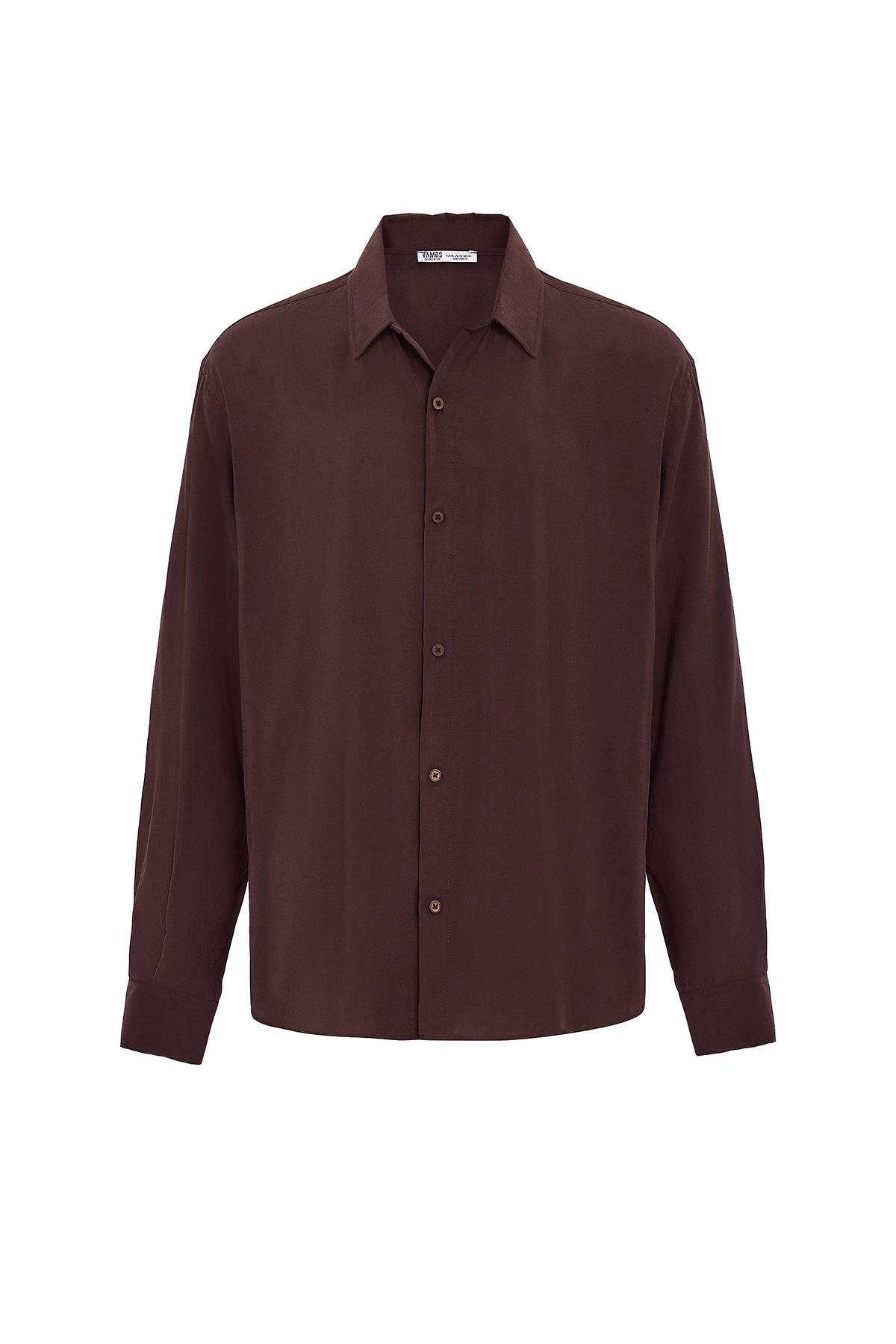 Basıc Oversize Uzun Kollu Modal Karışımlı Gömlek Kahve