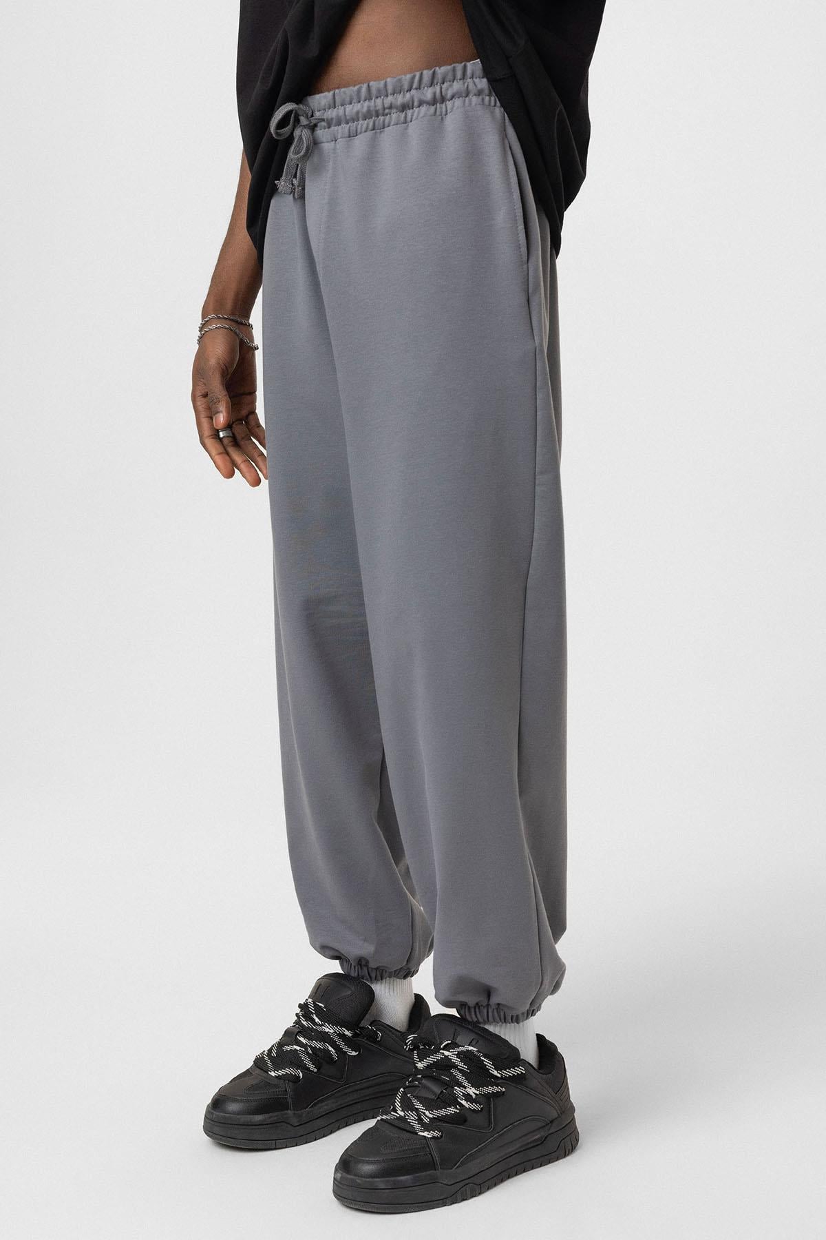 Basıc Paça Lastikli Oversize Eşofman Alt Açık Füme