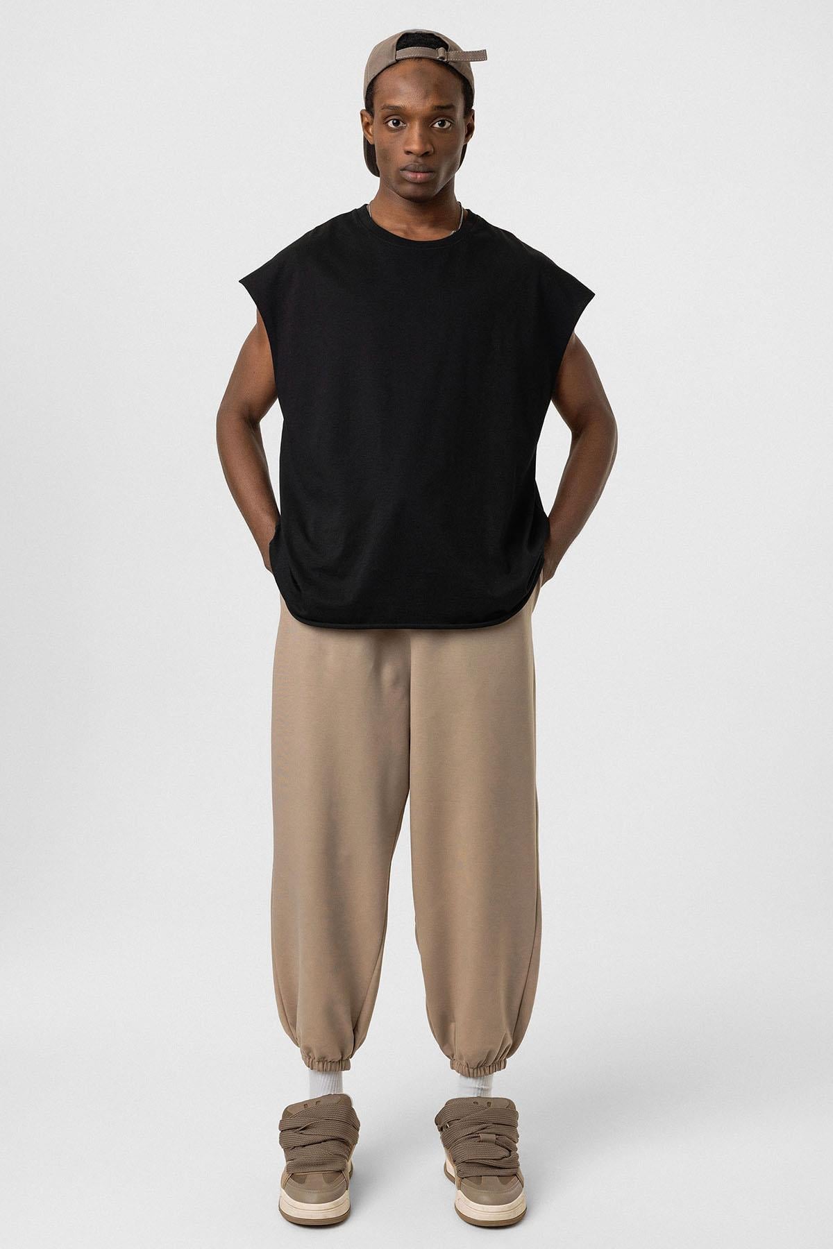 Basıc Paça Lastikli Oversize Eşofman Alt Vizon