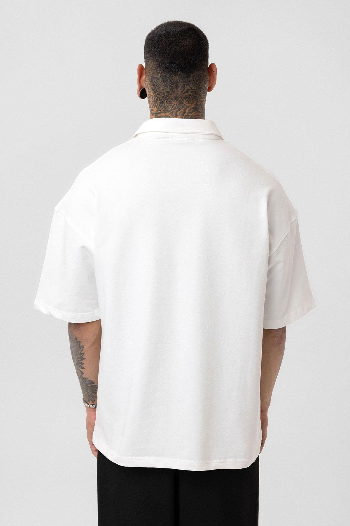 Basic Polo Yaka Oversize Tişört Ekru