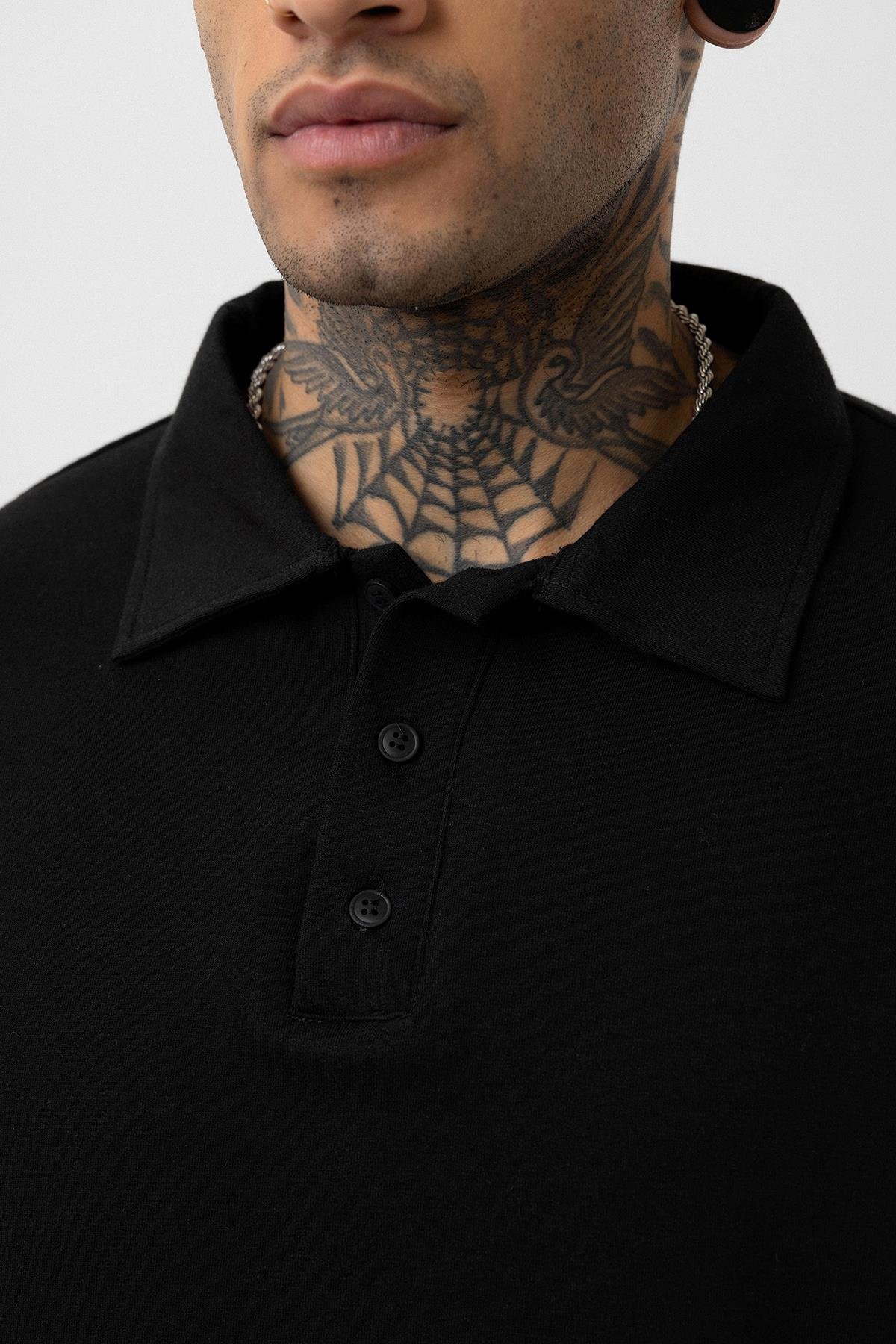 Basic Polo Yaka Oversize Tişört Siyah