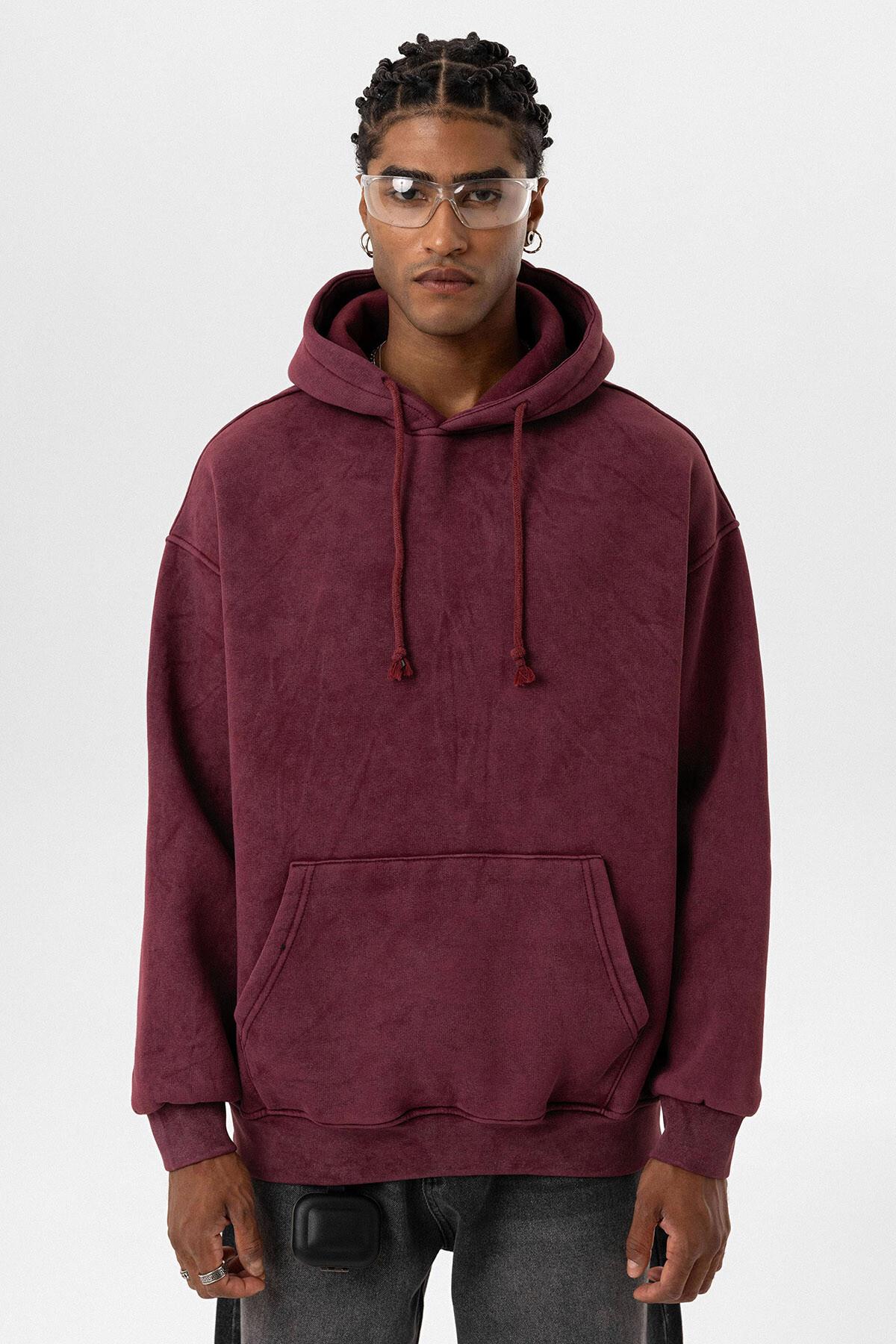 Basıc Yıkamalı Oversize Sweatshirt Bordo