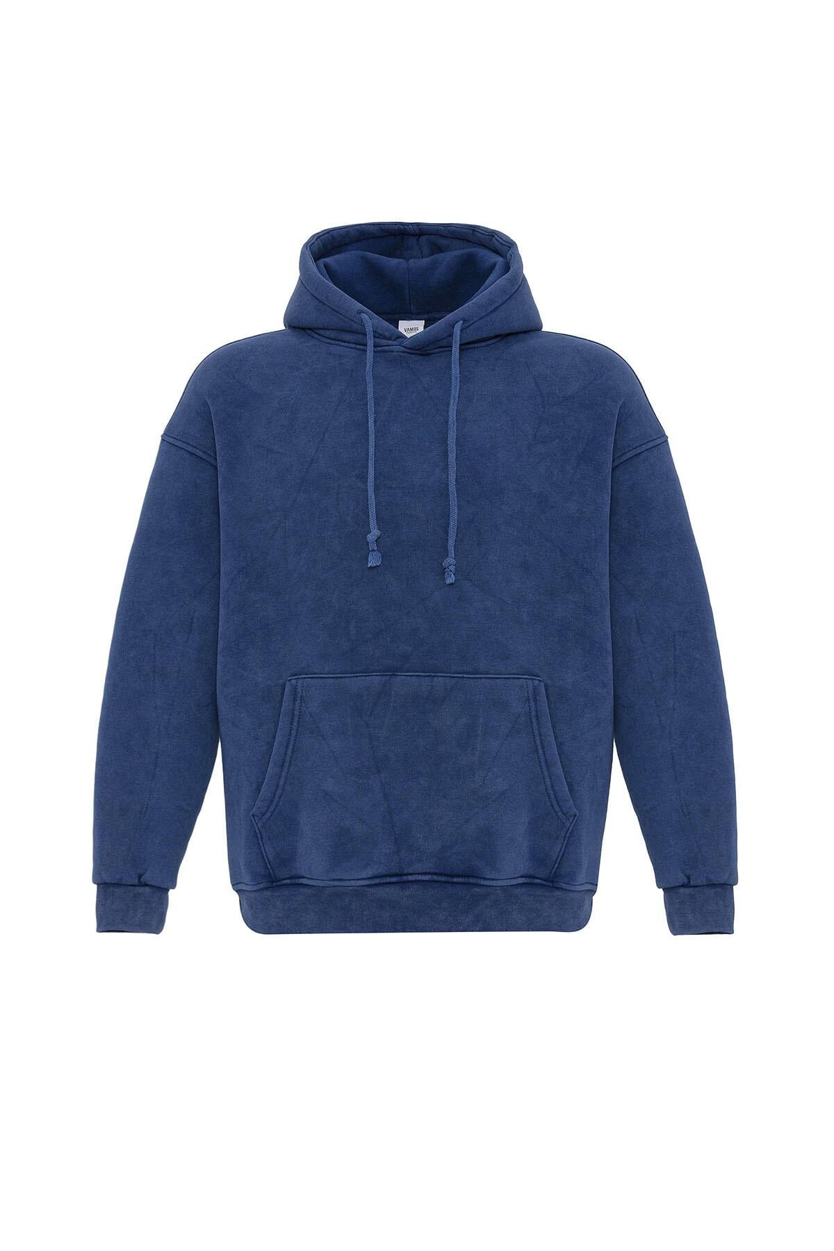 Basıc Yıkamalı Oversize Sweatshirt İndigo