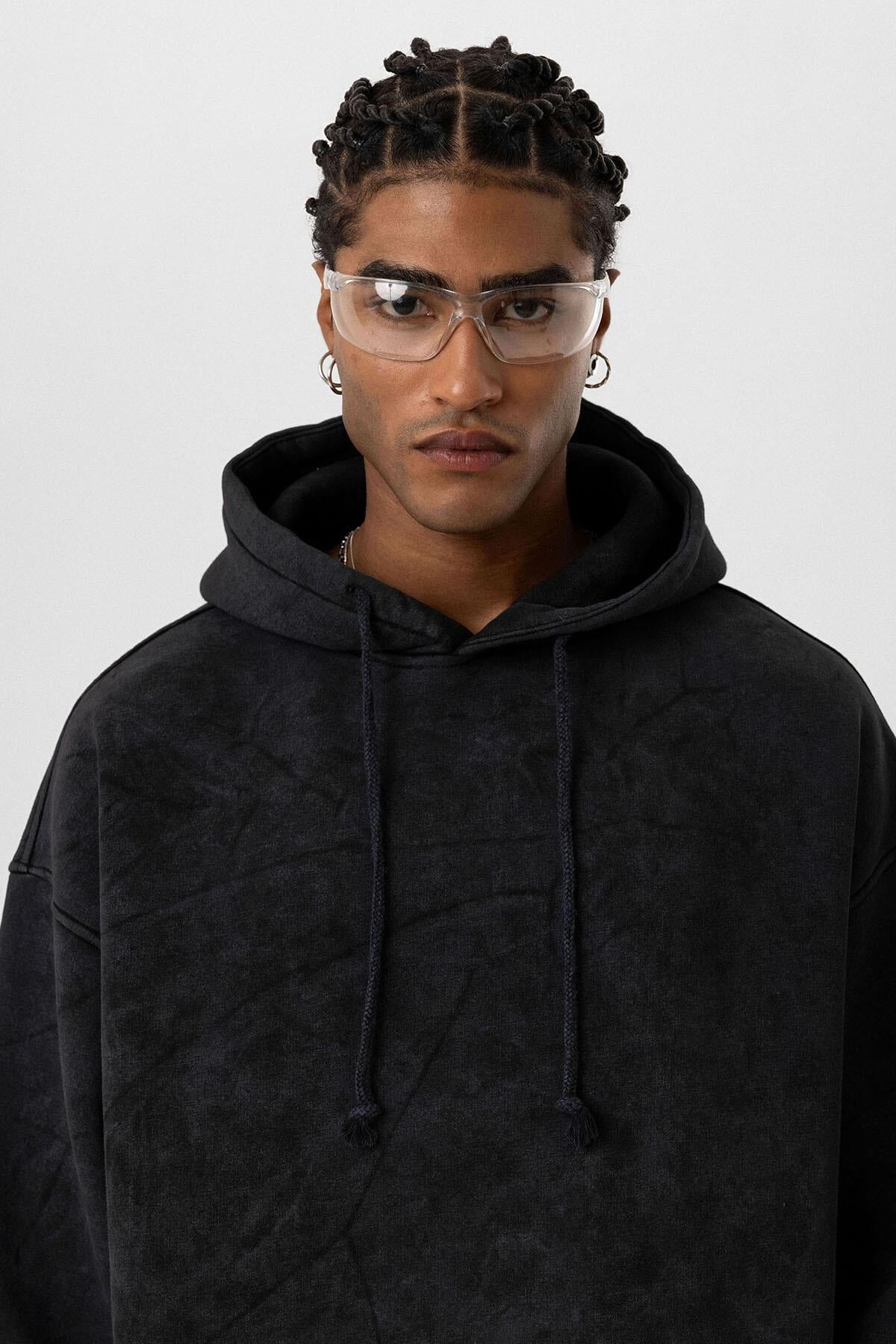 Basıc Yıkamalı Oversize Sweatshirt Siyah