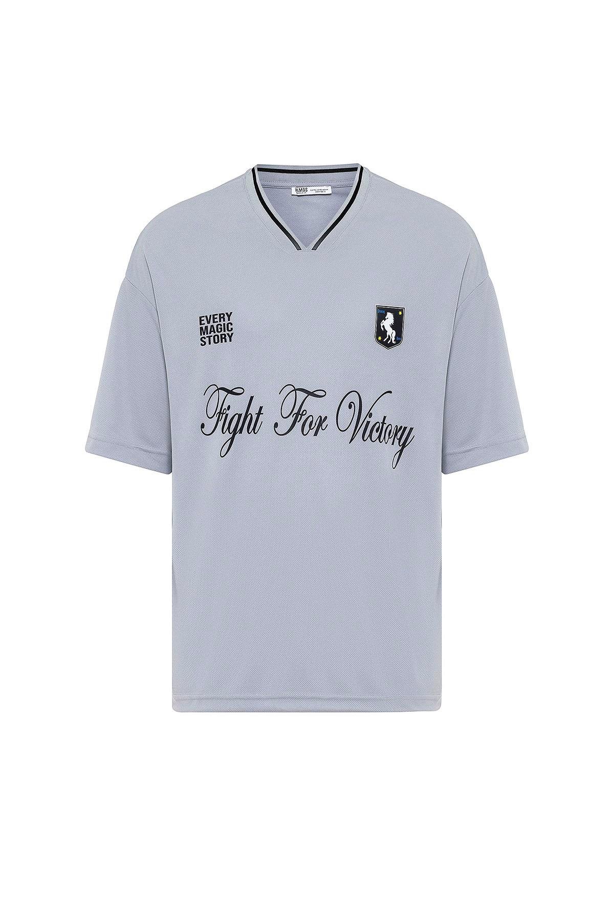 Baskılı Oversize Forma Tişört Gri