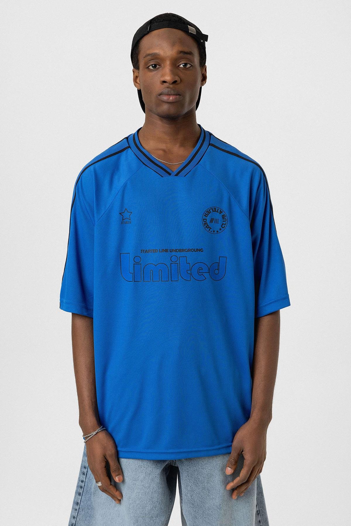 Baskılı Oversize Forma Tişört Saks