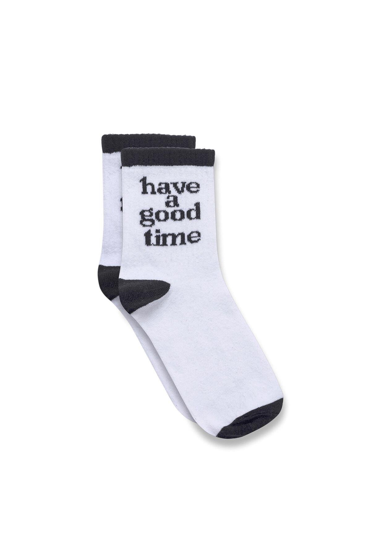 Baskılı Socket Çorap Beyaz