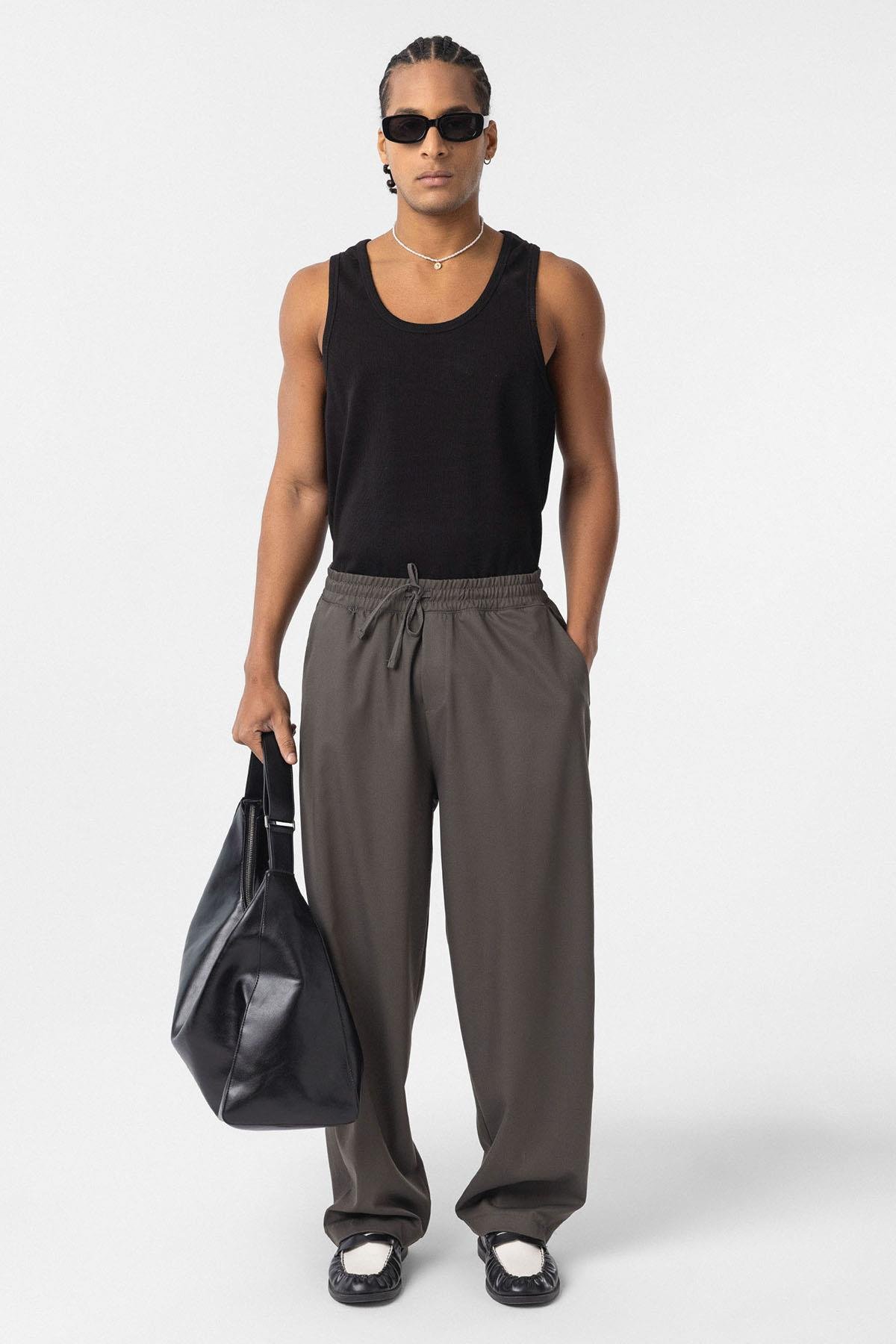 Bel Lastikli Baggy Pantolon Füme