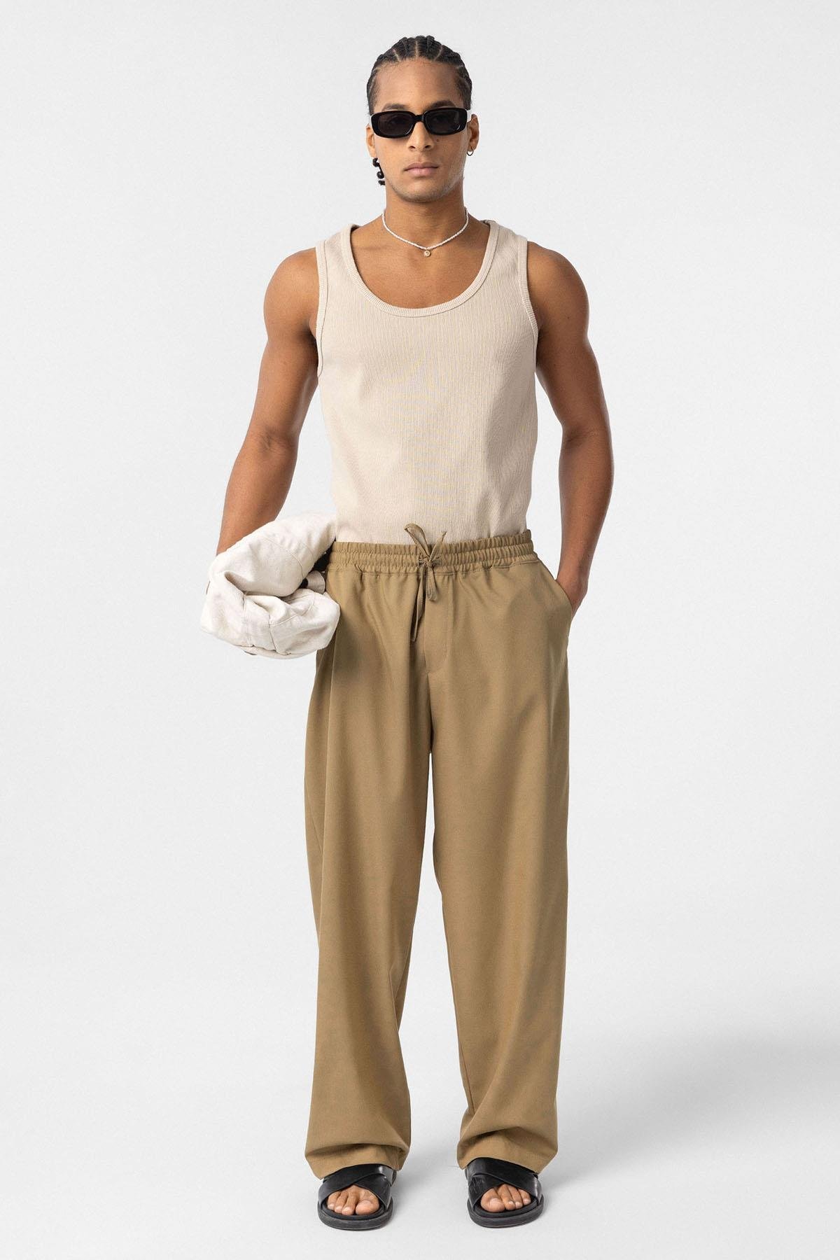 Bel Lastikli Baggy Pantolon Haki