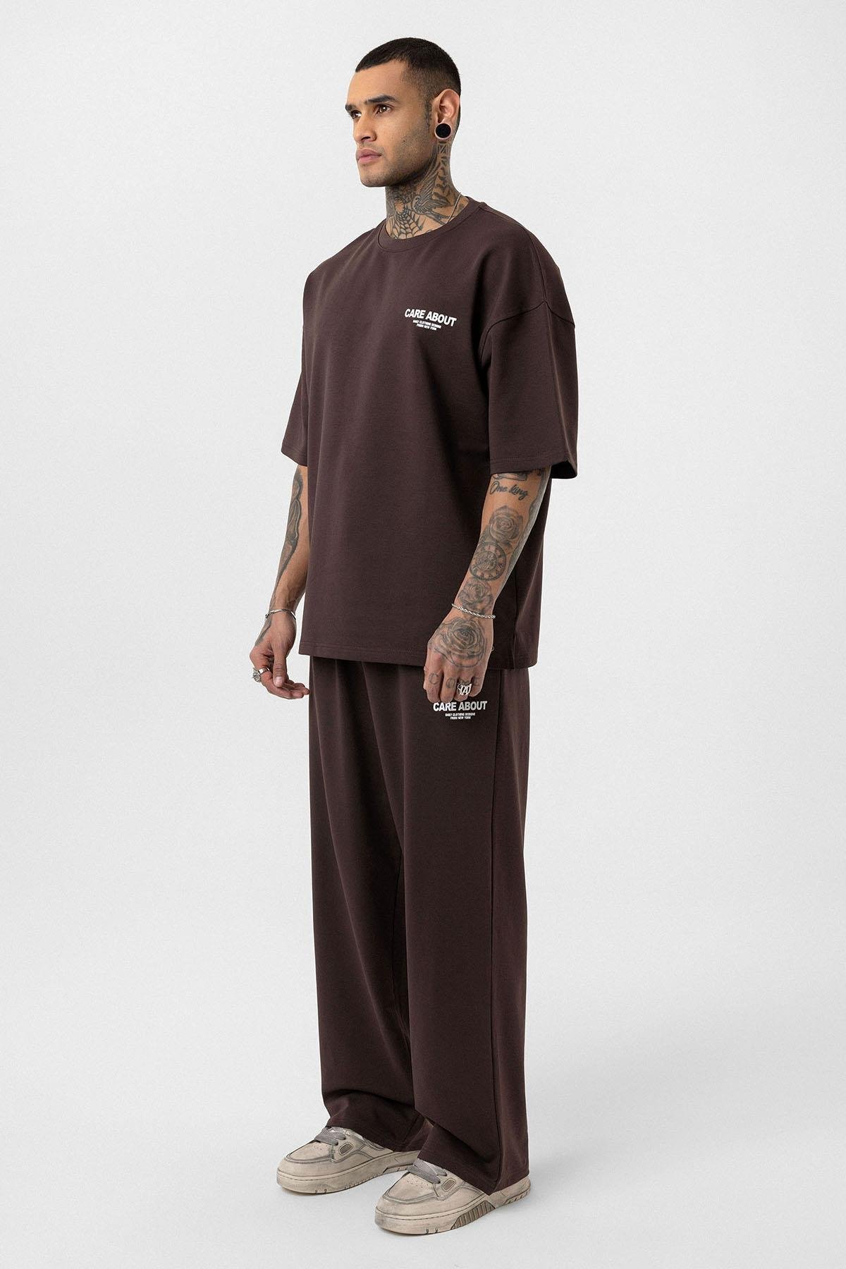 Care About Baskılı Oversize Eşofman Takım-Siyah Kahve
