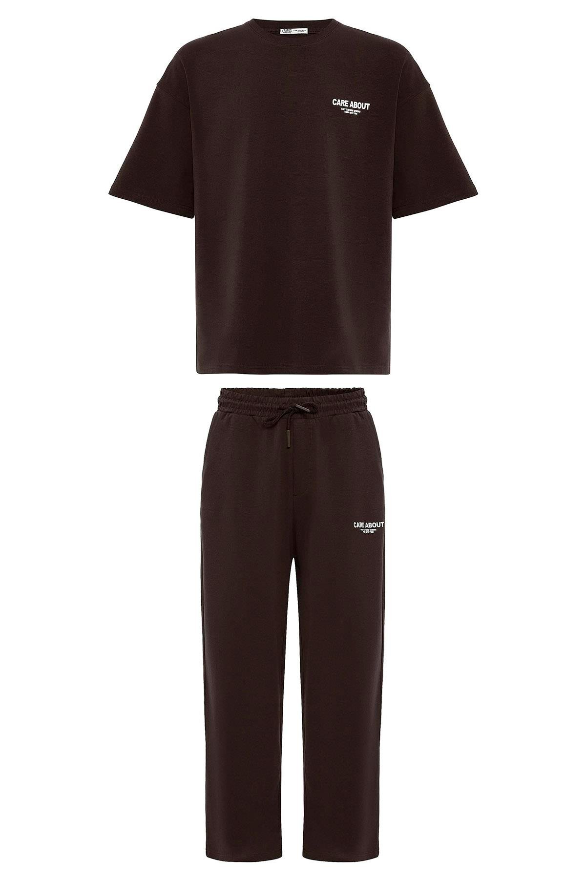 Care About Baskılı Oversize Eşofman Takım-Siyah Kahve