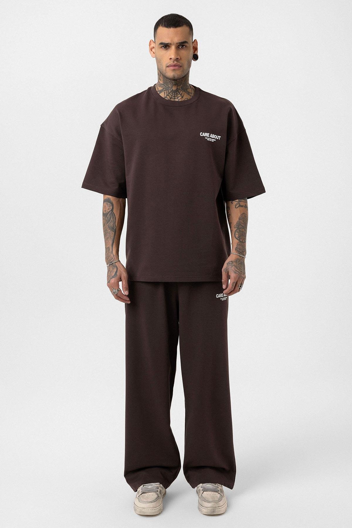 Care About Baskılı Oversize Eşofman Takım-Siyah Kahve
