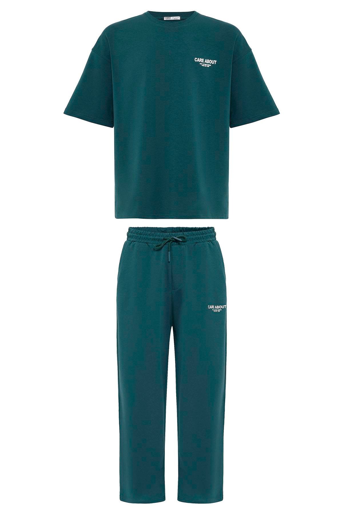 Care About Baskılı Oversize Eşofman Takım-Siyah Petrol