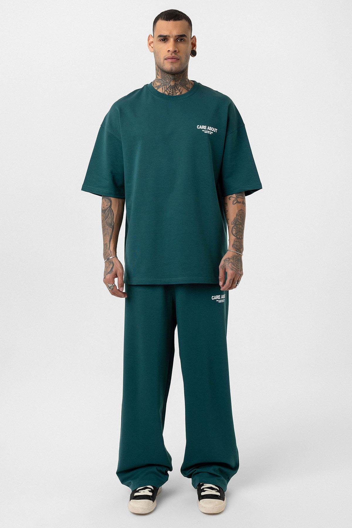 Care About Baskılı Oversize Eşofman Takım-Siyah Petrol