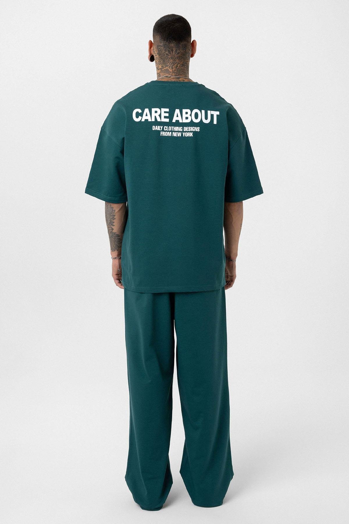 Care About Baskılı Oversize Eşofman Takım-Siyah Petrol