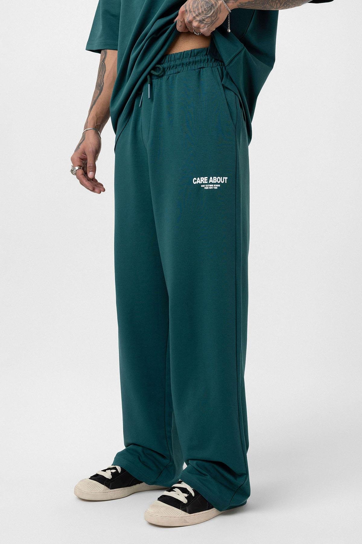 Care About Baskılı Oversize Eşofman Takım-Siyah Petrol