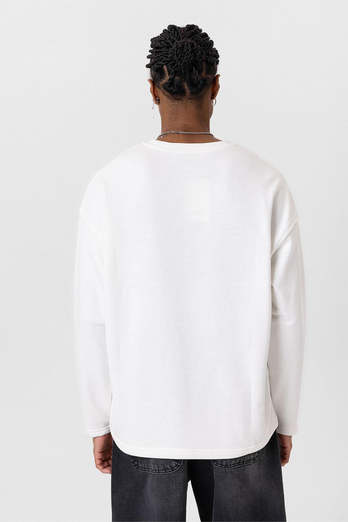 Cep Detaylı Oversize Sweatshirt Ekru