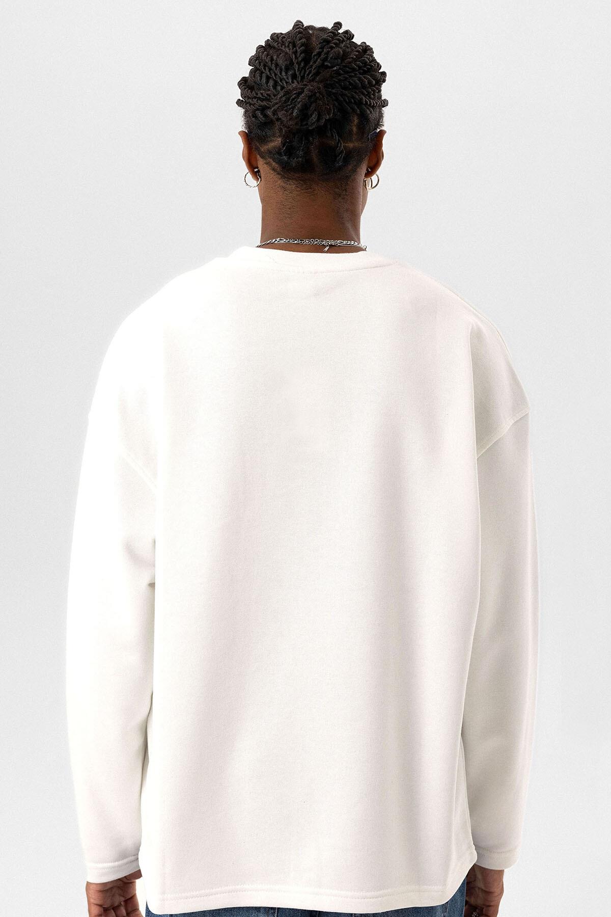 Cep Detaylı Oversize Sweatshirt Ekru