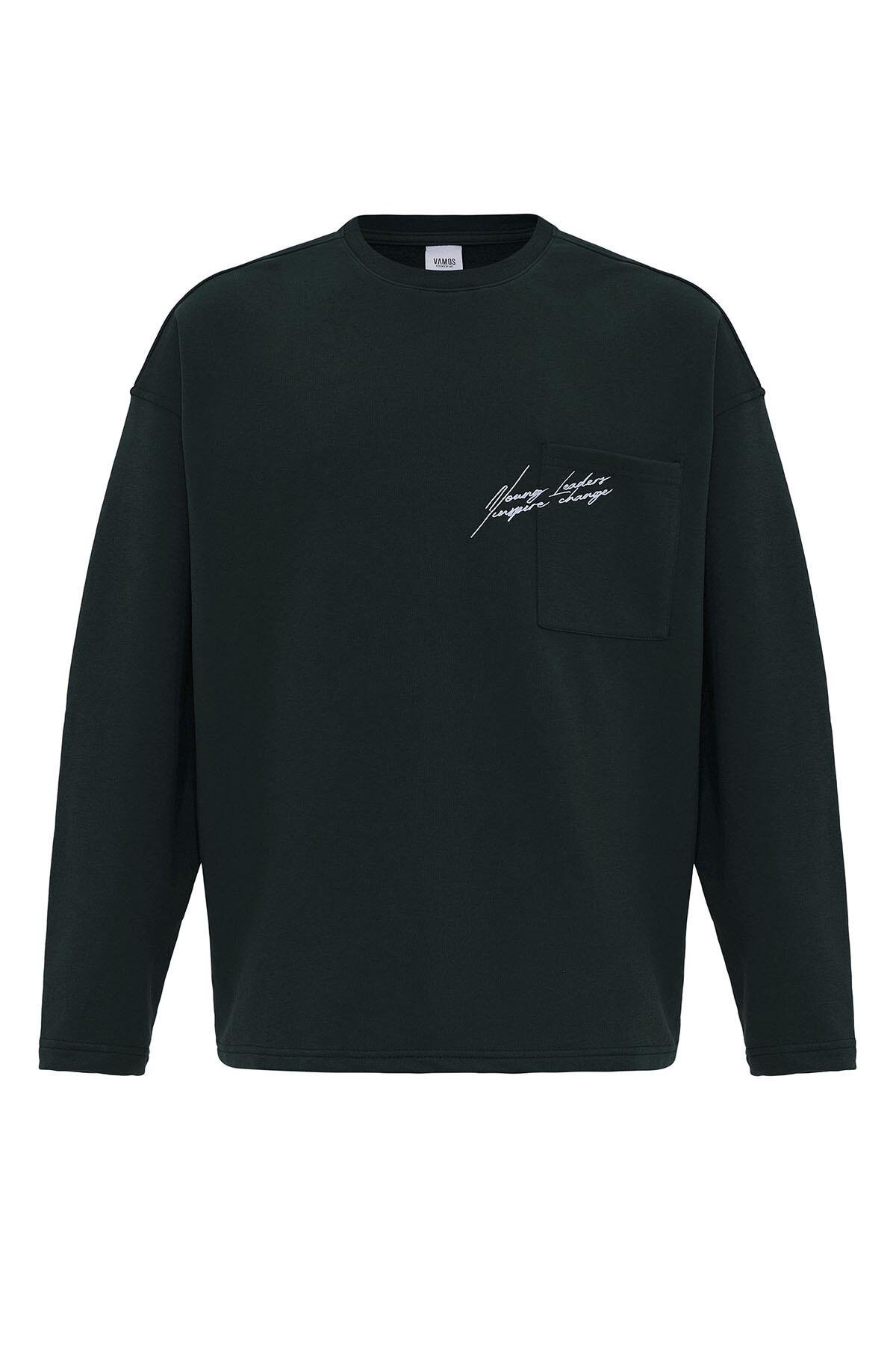 Cep Detaylı Oversize Sweatshirt Nefti