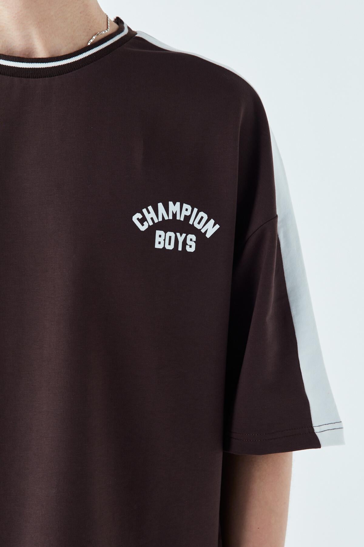 Champıon Boys Baskılı Oversize Eşofman Takım Kahve