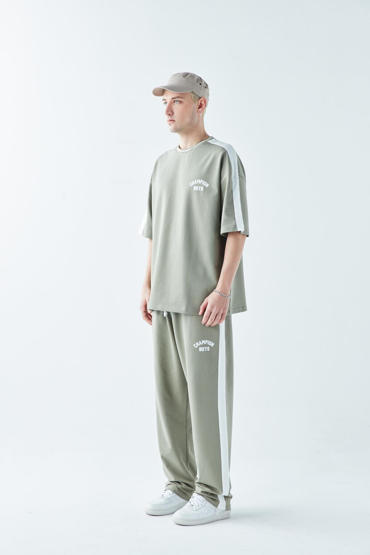 Champıon Boys Baskılı Oversize Eşofman Takım Haki