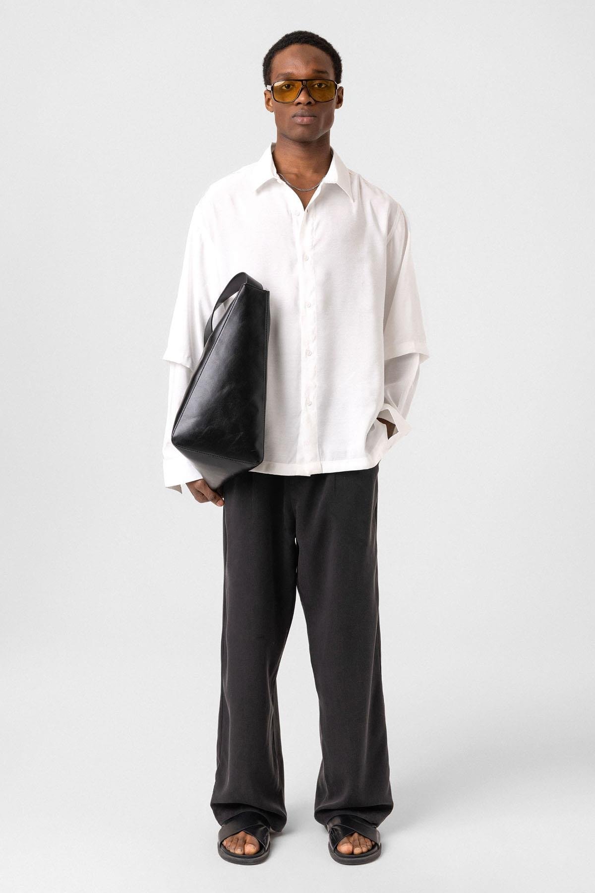 Çift Kol Detaylı Oversize Gömlek Beyaz