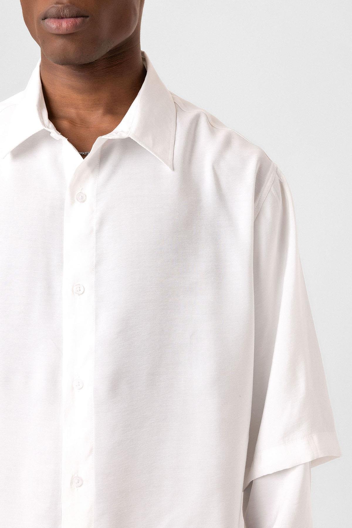 Çift Kol Detaylı Oversize Gömlek Beyaz