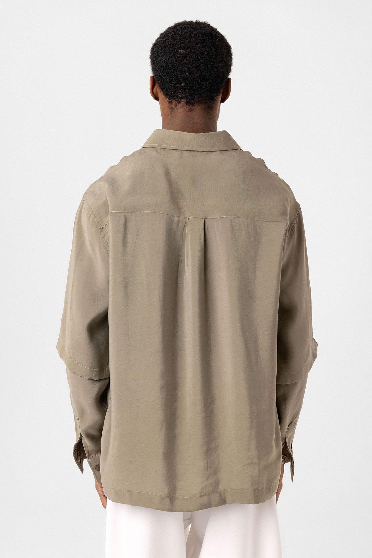 Çift Kol Detaylı Oversize Gömlek Haki