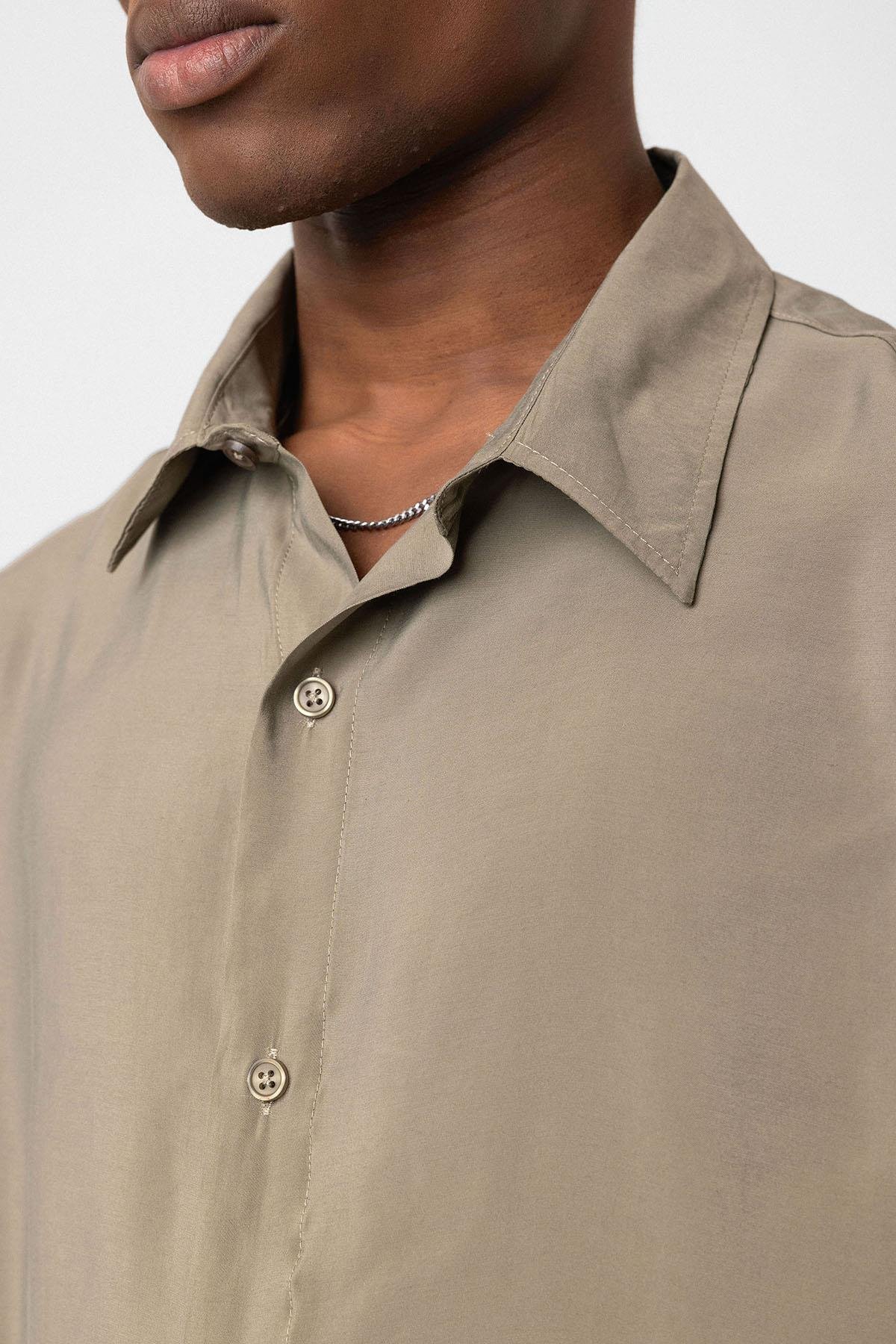 Çift Kol Detaylı Oversize Gömlek Haki