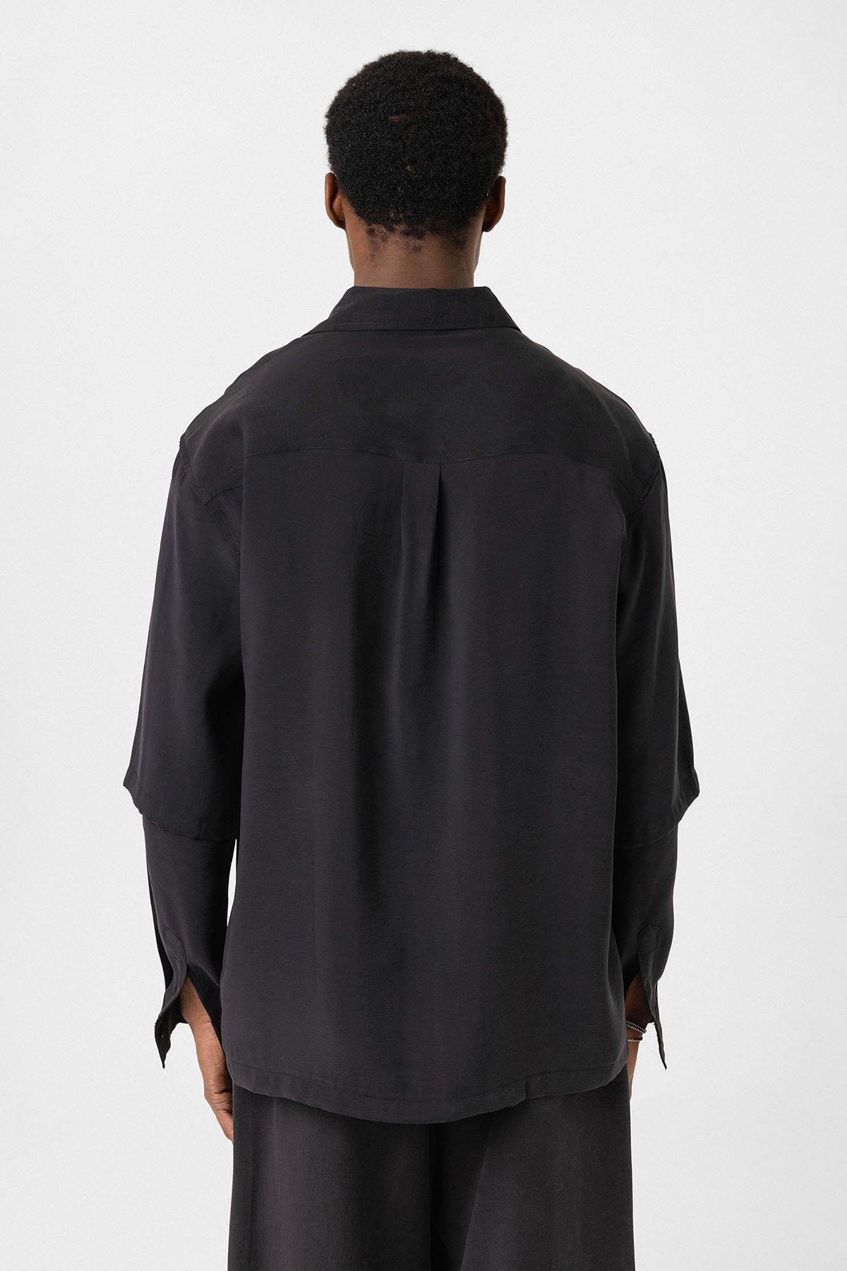 Çift Kol Detaylı Oversize Gömlek Siyah
