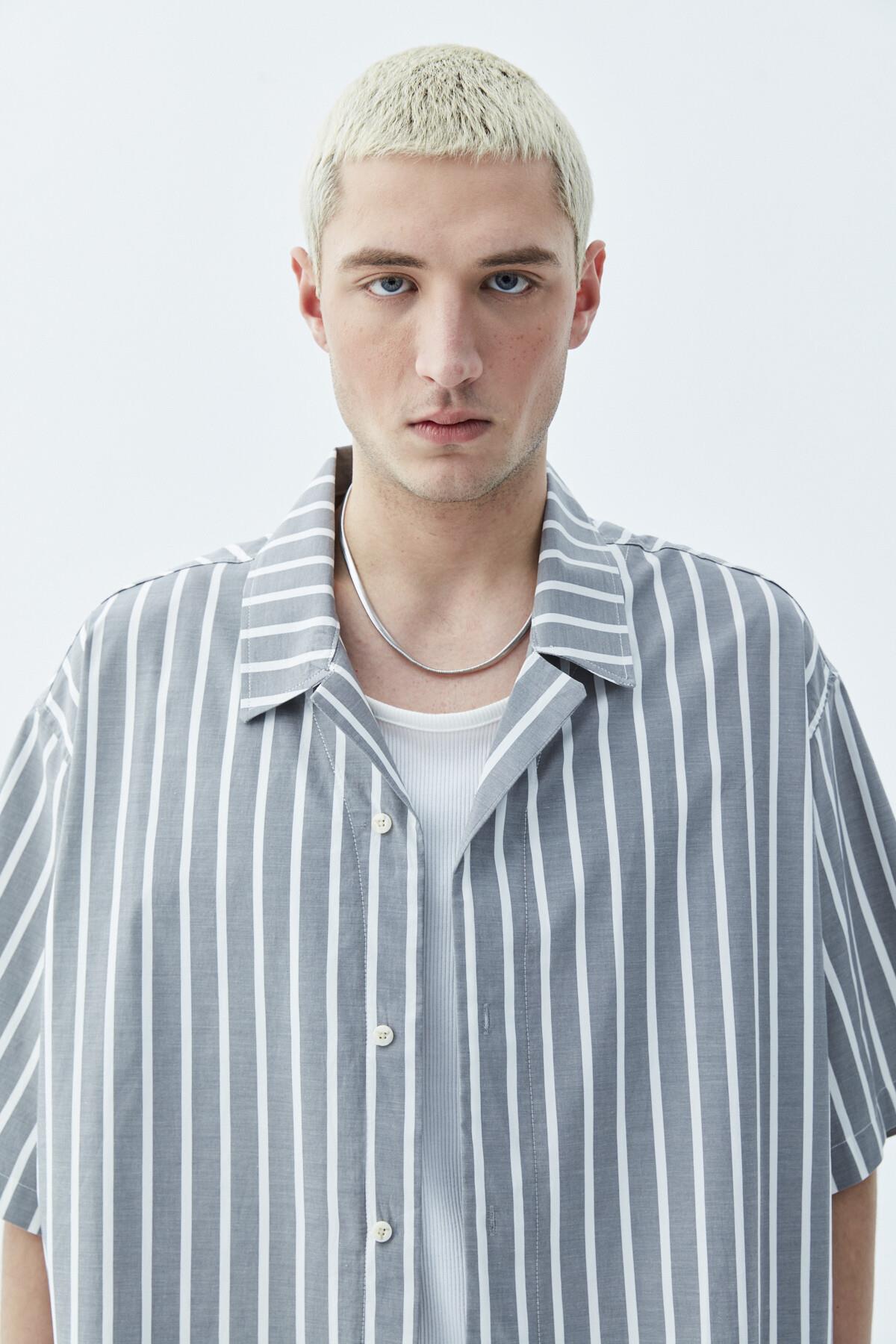 Çizgili Oversize Kısa Kol Gömlek Antrasit