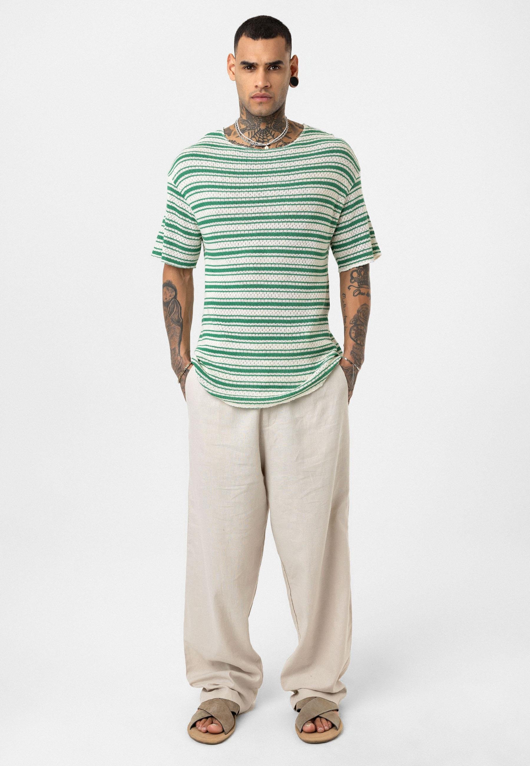 Çizgili Oversize Triko Tişört Benetton