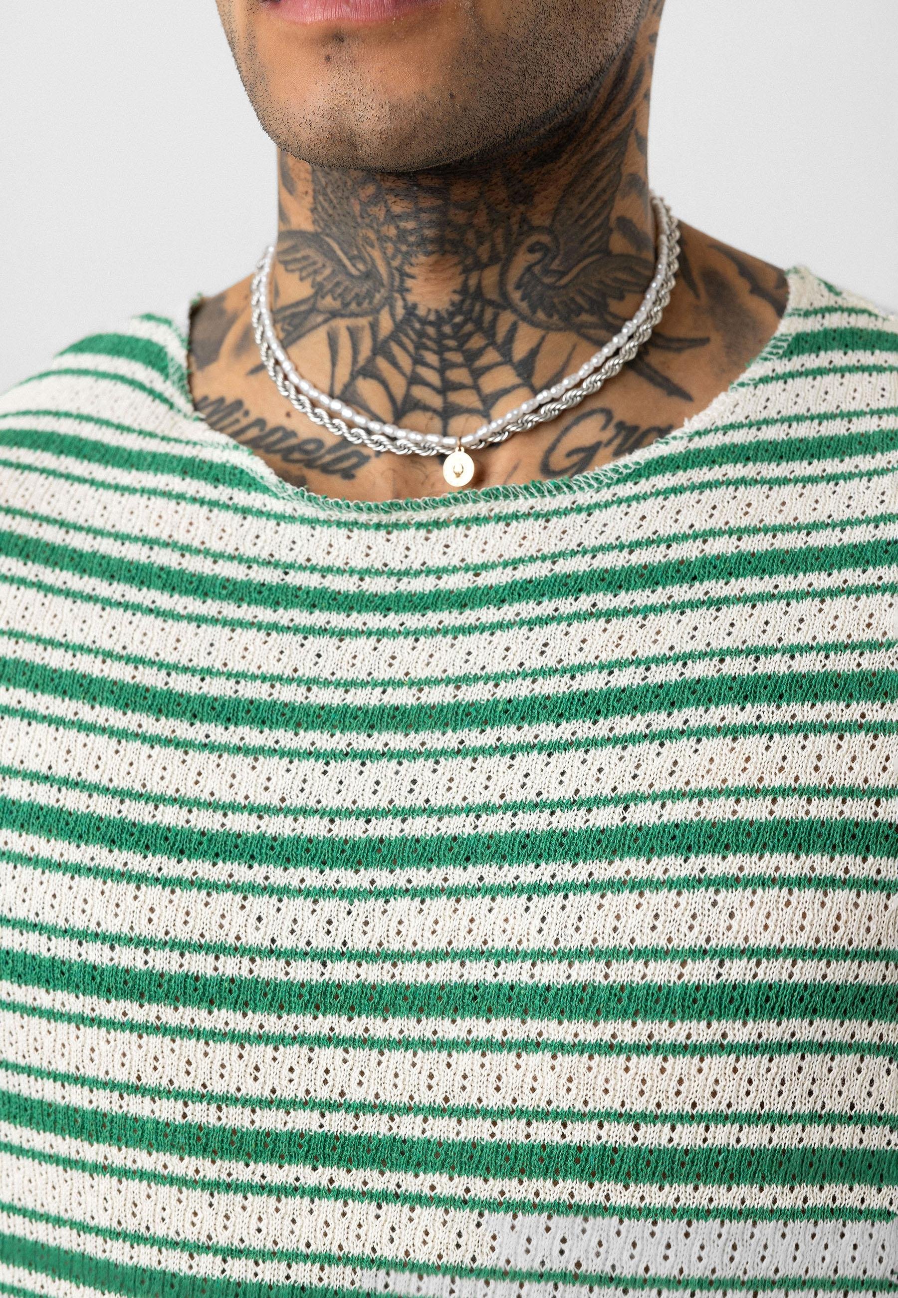 Çizgili Oversize Triko Tişört Benetton